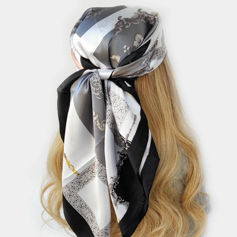 90cm Women Four Seasons Square Silk Satin Bandana Wrap Shawl Scarves Scarfs gf08