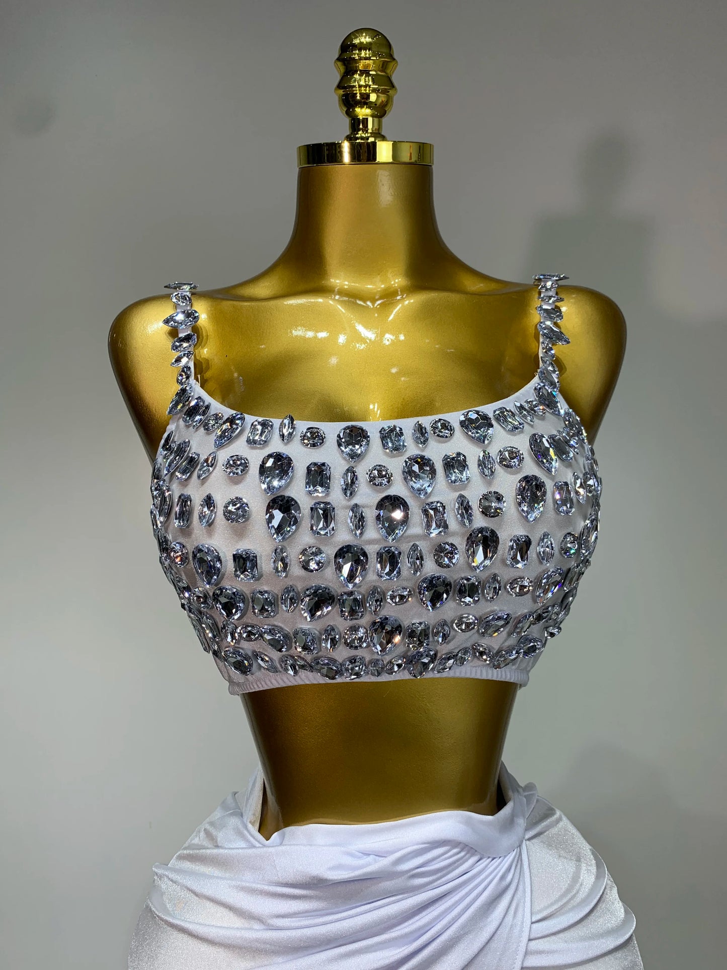 Women Sparkly Rhinestone Crop Tops Long Skirt Two Pieces Birthday Party Dinner Dress