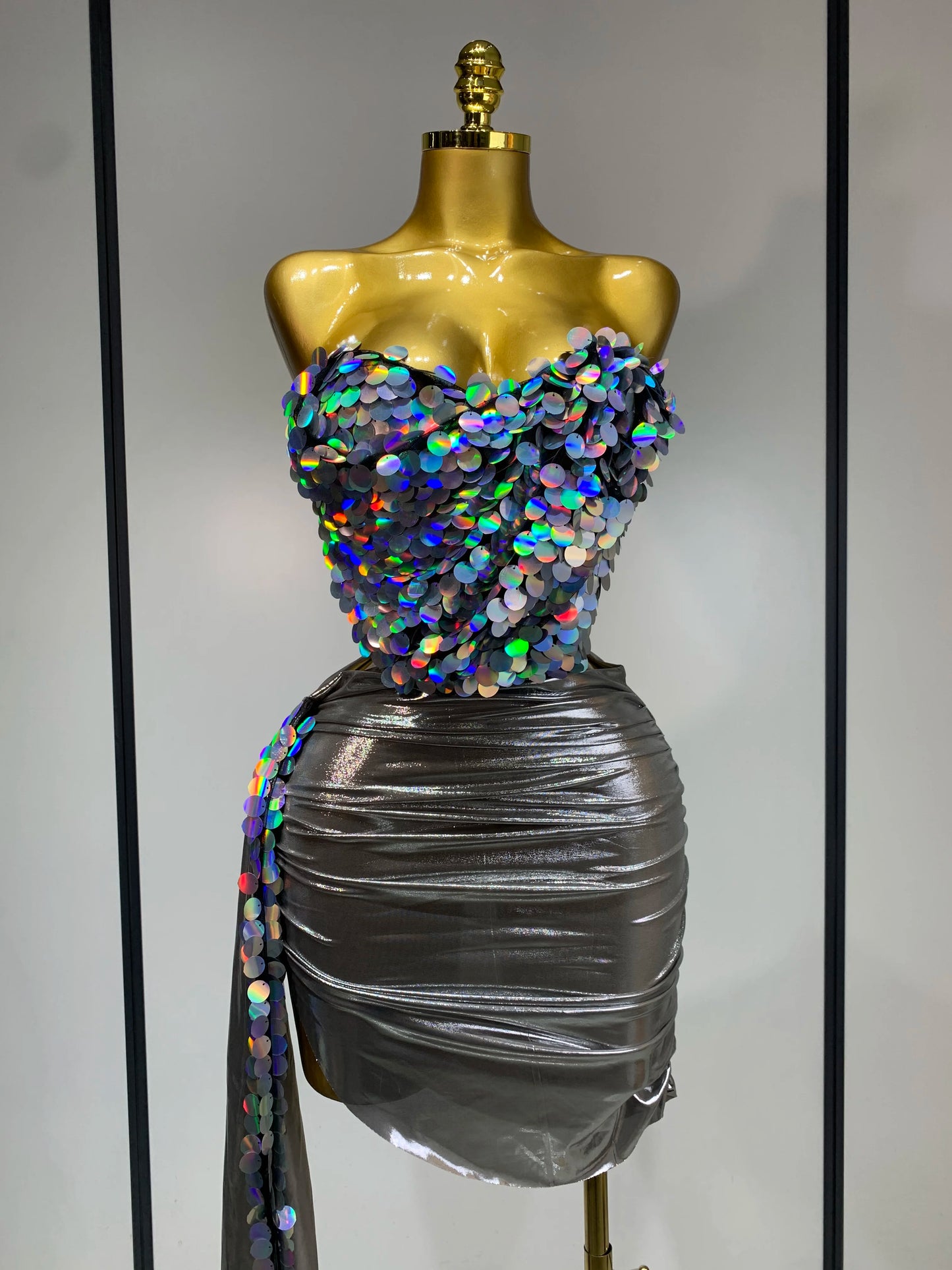 Sparkly Sequin Two Piece Sexy Strapless Backless Women's Evening Nightwear Dress