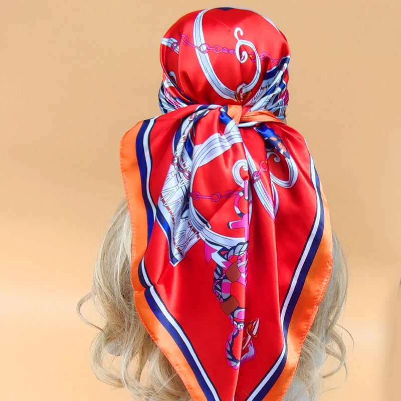 90cm Women Four Seasons Square Silk Satin Bandana Wrap Shawl Scarves Scarfs Spk7