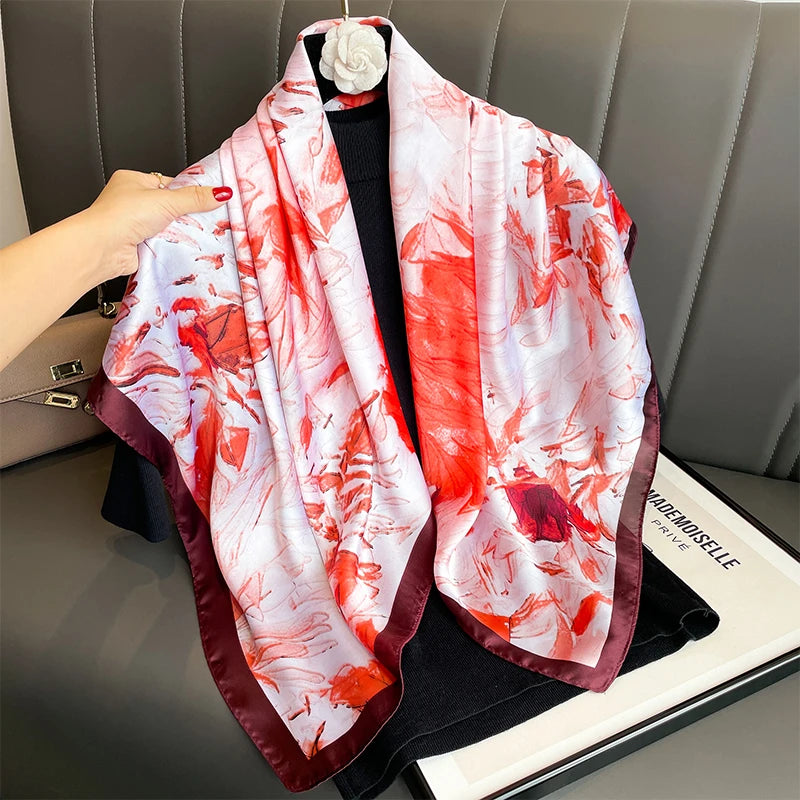 90cm Women Fashion Printed Silk Like Square Scarf Bandana Shawl Wrap Scarves