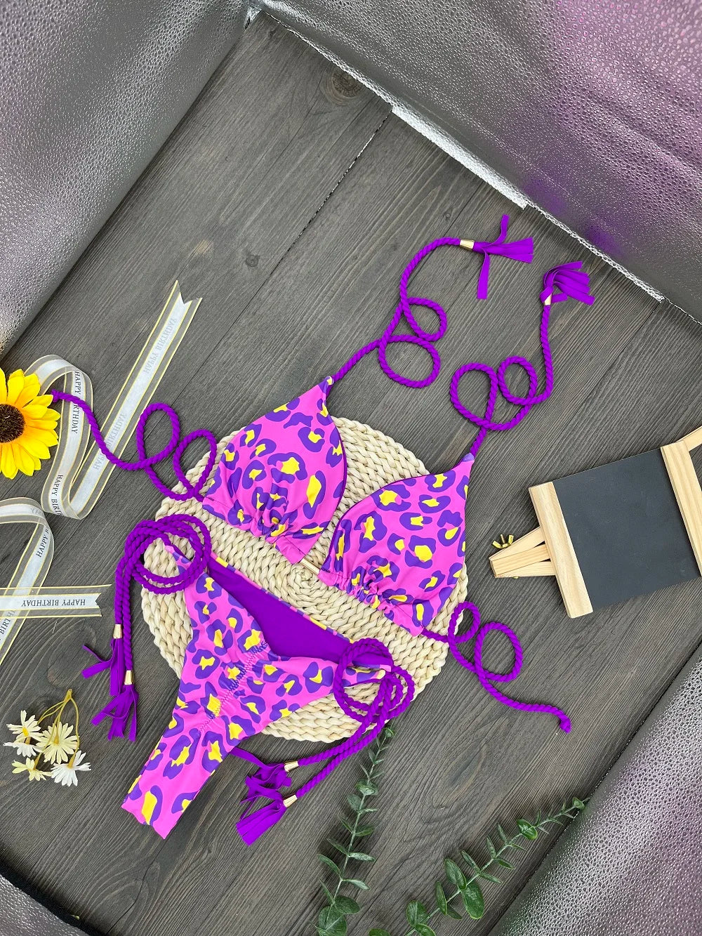 Sexy Leopard Print Two Piece Beachwear Bathing Swim Bikini Suit