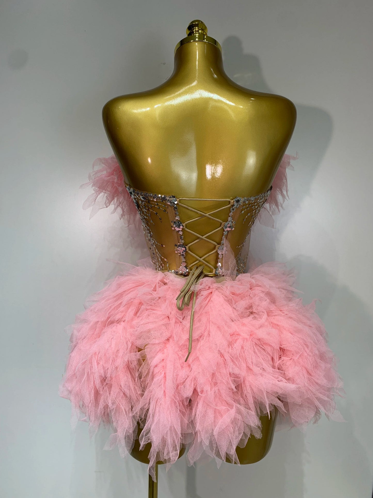 Sexy Strapless Mesh Two Pieces Celebrity Night Party Prom Birthday Dress
