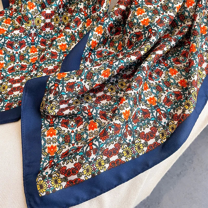 90cm Women Twill Silk Satin Scarf Shawl Wrap Square Printed Bandana Scarves