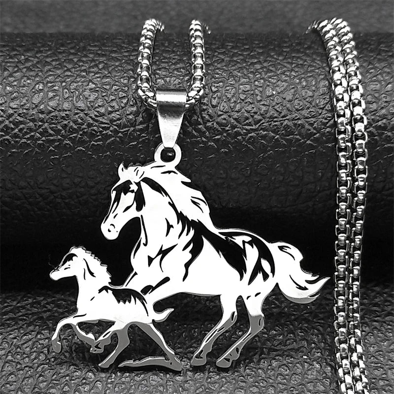 Animal Lover Family Arabian Horse Pony Stainless Steel Silver Color Chain Necklace Pendant
