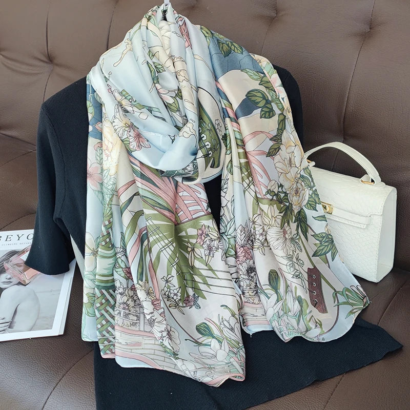 180*90cm Women Designs Silk Satin Bandana Long Shawls Wraps Scarves Pashmina Scarf