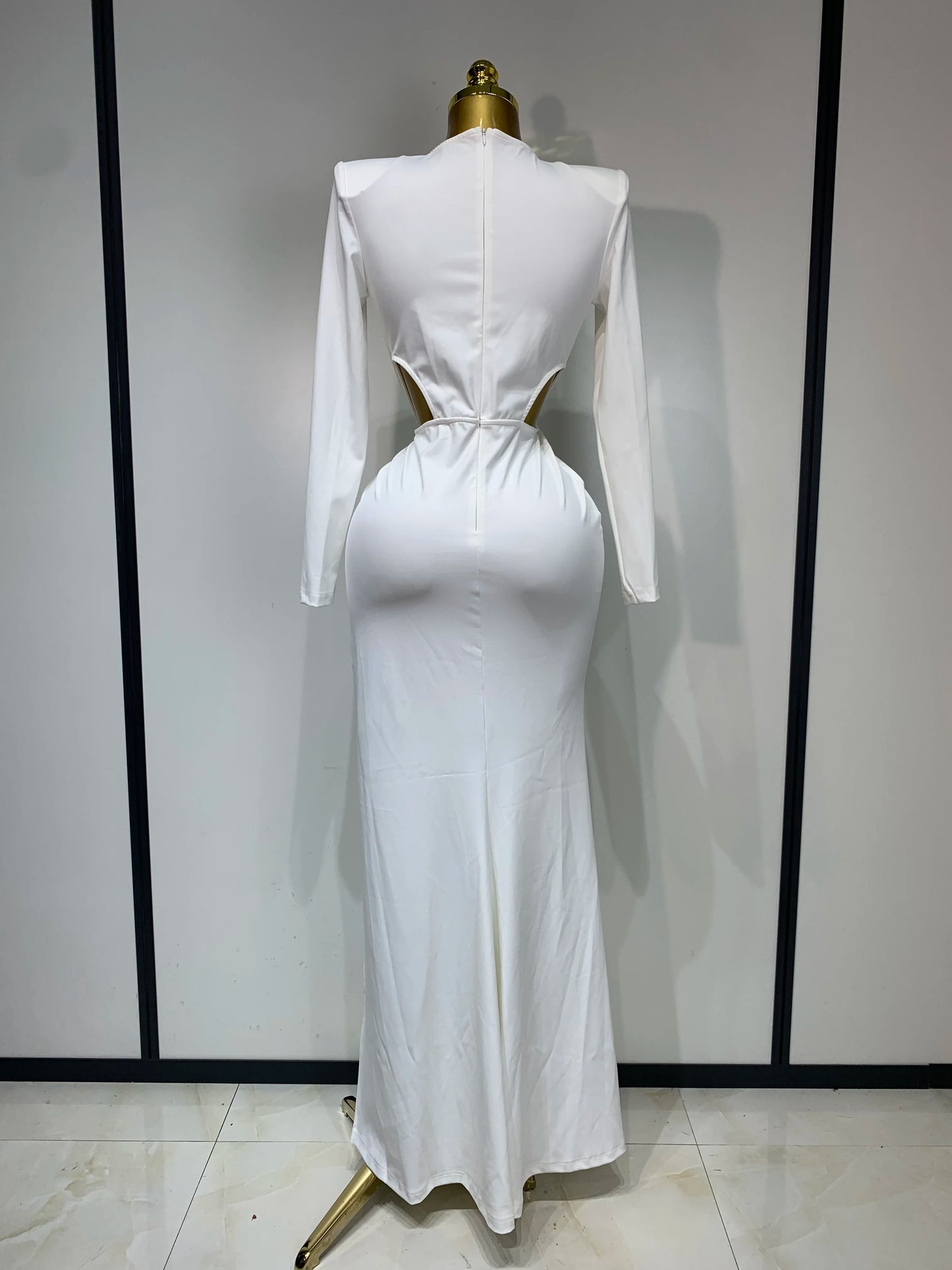 Sexy Long Sleeve V Neck Hollow Out Bodycon Cross Pleated High Split Maxi Club Party Evening Dress