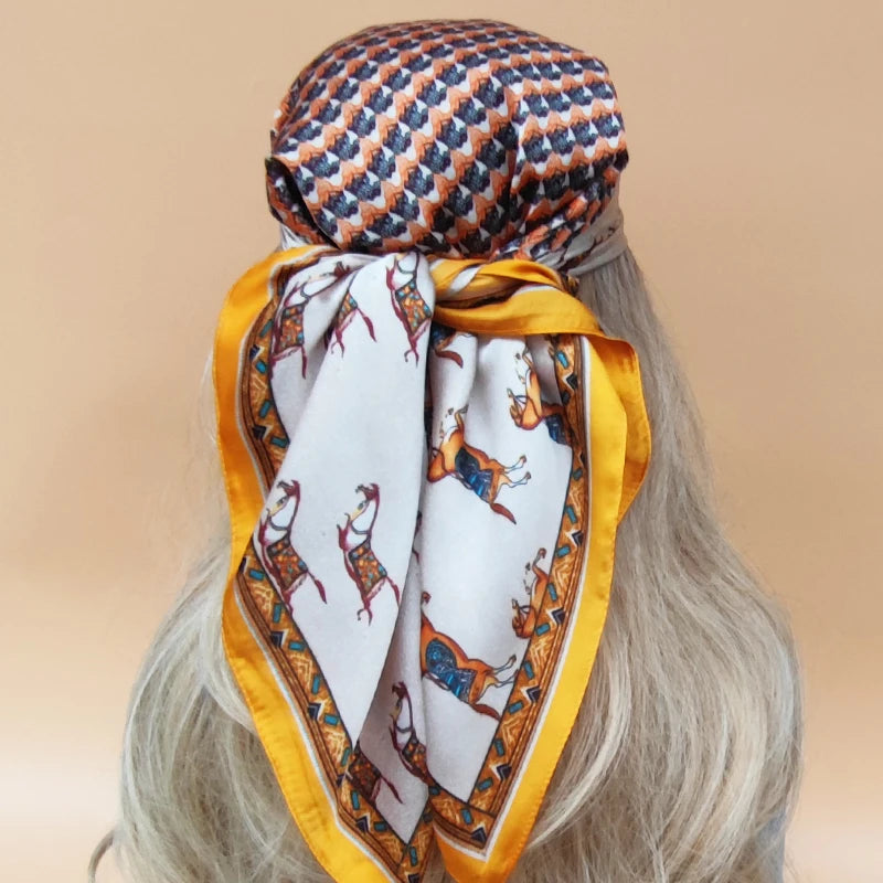 70X70cm Women Luxury Four Seasons Square Silk Satin Bandana Wrap Shawl Scarves Scarfs gk7