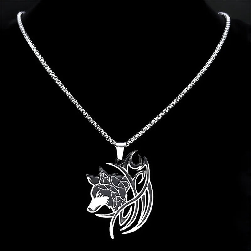 Viking Nordic Mythology Wolf Knot Stainless Steel Valknut Odin Symbol Necklace Pendant