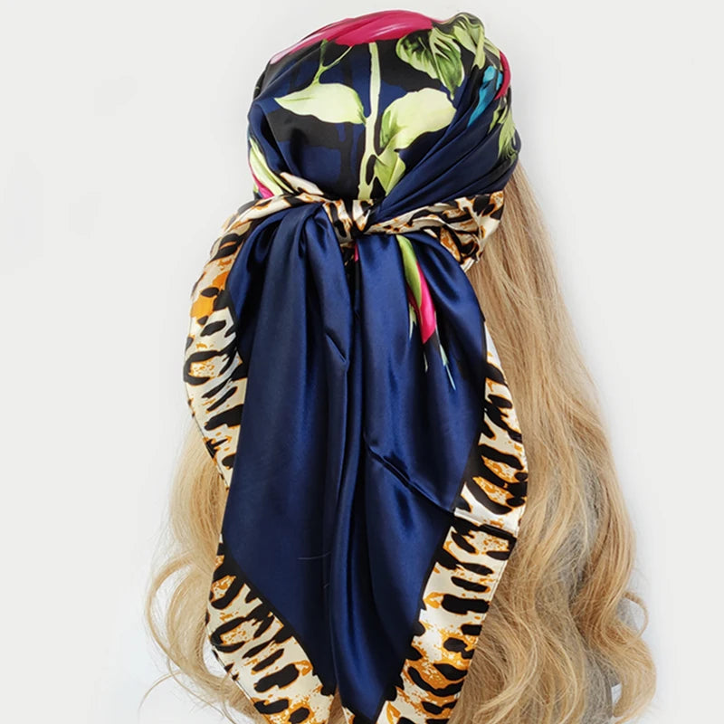 90cm Women Four Seasons Square Silk Satin Bandana Wrap Shawl Scarves Scarfs gf08