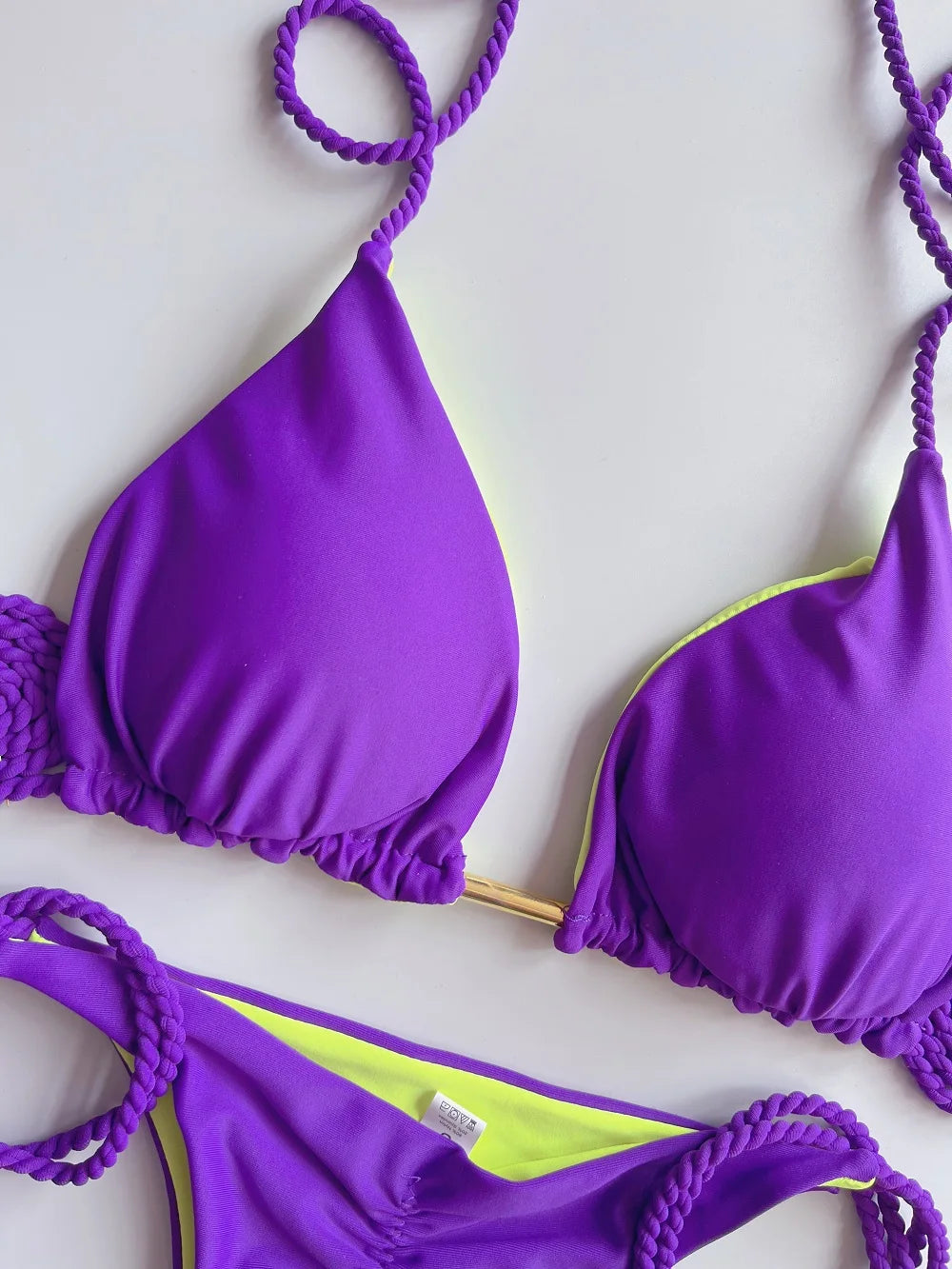 Sexy Solid color Braiding Rope Bikini Swimsuit Two-piece Triangle Swimwear Bathing Brazilian Suits