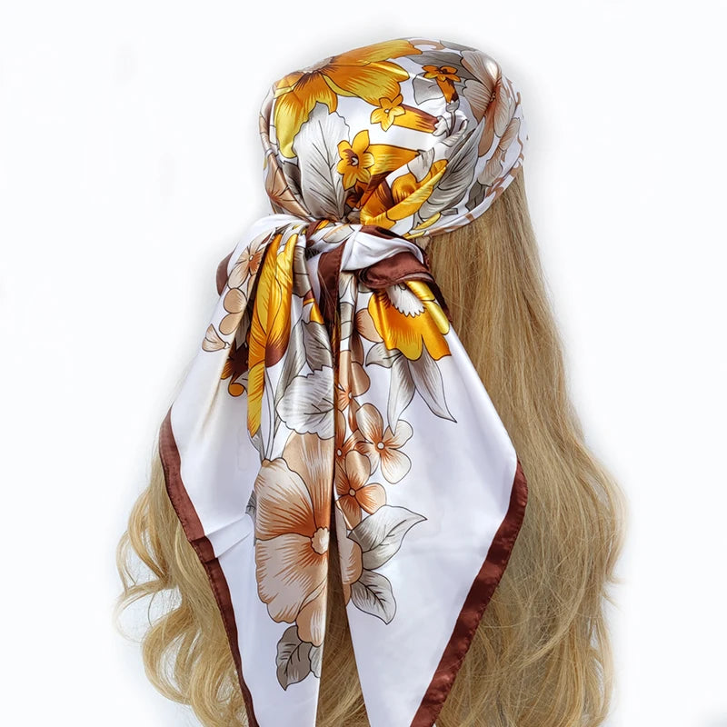90cm Women Four Seasons Square Silk Satin Bandana Wrap Shawl Scarves Scarfs gk2