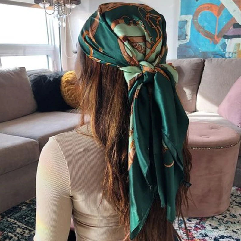 90cm Women Four Seasons Square Silk Satin Bandana Wrap Shawl Scarves Scarfs gpk7