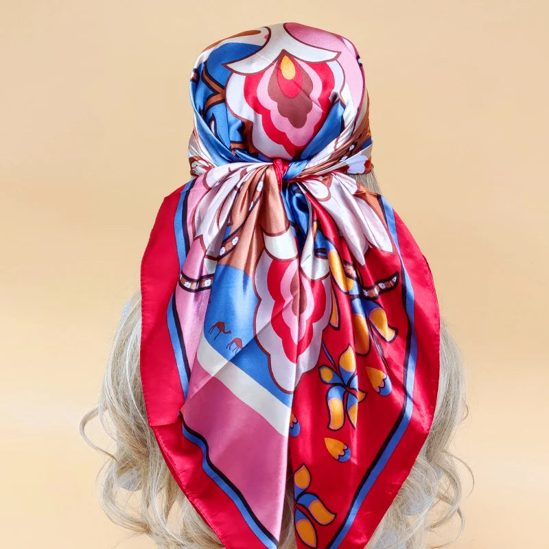 90cm Women Four Seasons Square Silk Satin Bandana Wrap Shawl Scarves Scarfs gkj2