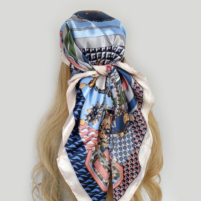 90cm Women Four Seasons Square Silk Satin Bandana Wrap Shawl Scarves Scarfs Sqk2
