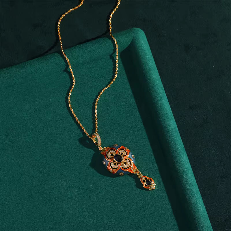 Women Hollowed Out Carvings Oval Enamel Dubai Gold Color Petal Pendant Necklace Earrings Rings