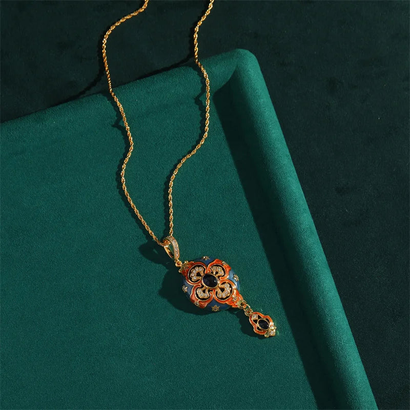 Women Hollowed Out Carvings Oval Enamel Dubai Gold Color Petal Pendant Necklace Earrings Rings
