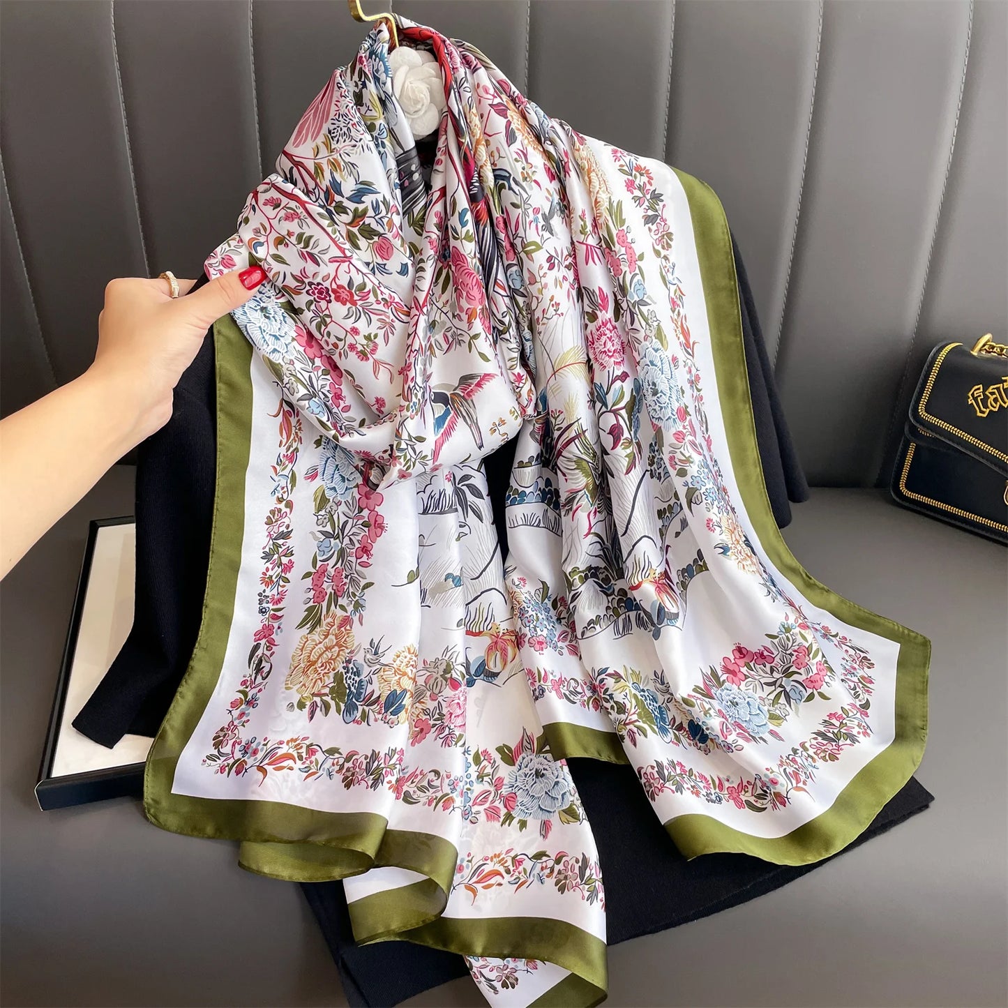 180X90CM Women Luxury Four Seasons Square Silk Satin Bandana Wrap Shawl Scarves Scarfs gk8