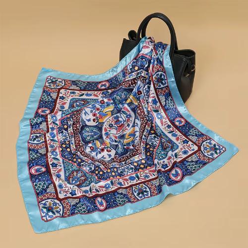 Women Fashion Silk Square Vintage Hijab Flower Prints Pashmina Bandana Scarves