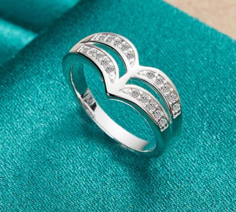 925 Sterling Silver Double Line Women Man Fashion Wedding Engagement Party Charm Ring