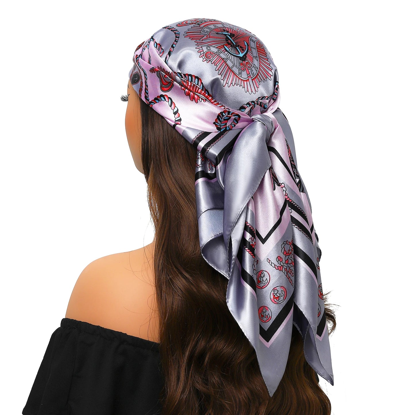 90cm Women Four Seasons Square Silk Satin Bandana Wrap Shawl Scarves Scarfs Sqk7