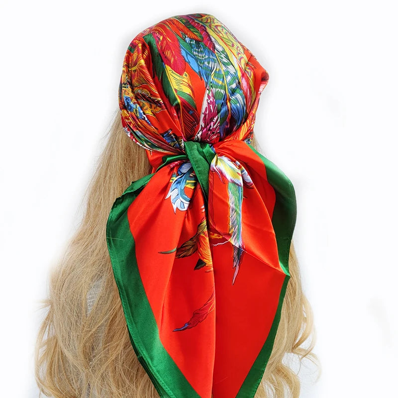 90cm Women Four Seasons Square Silk Satin Bandana Wrap Shawl Scarves Scarfs Spk5