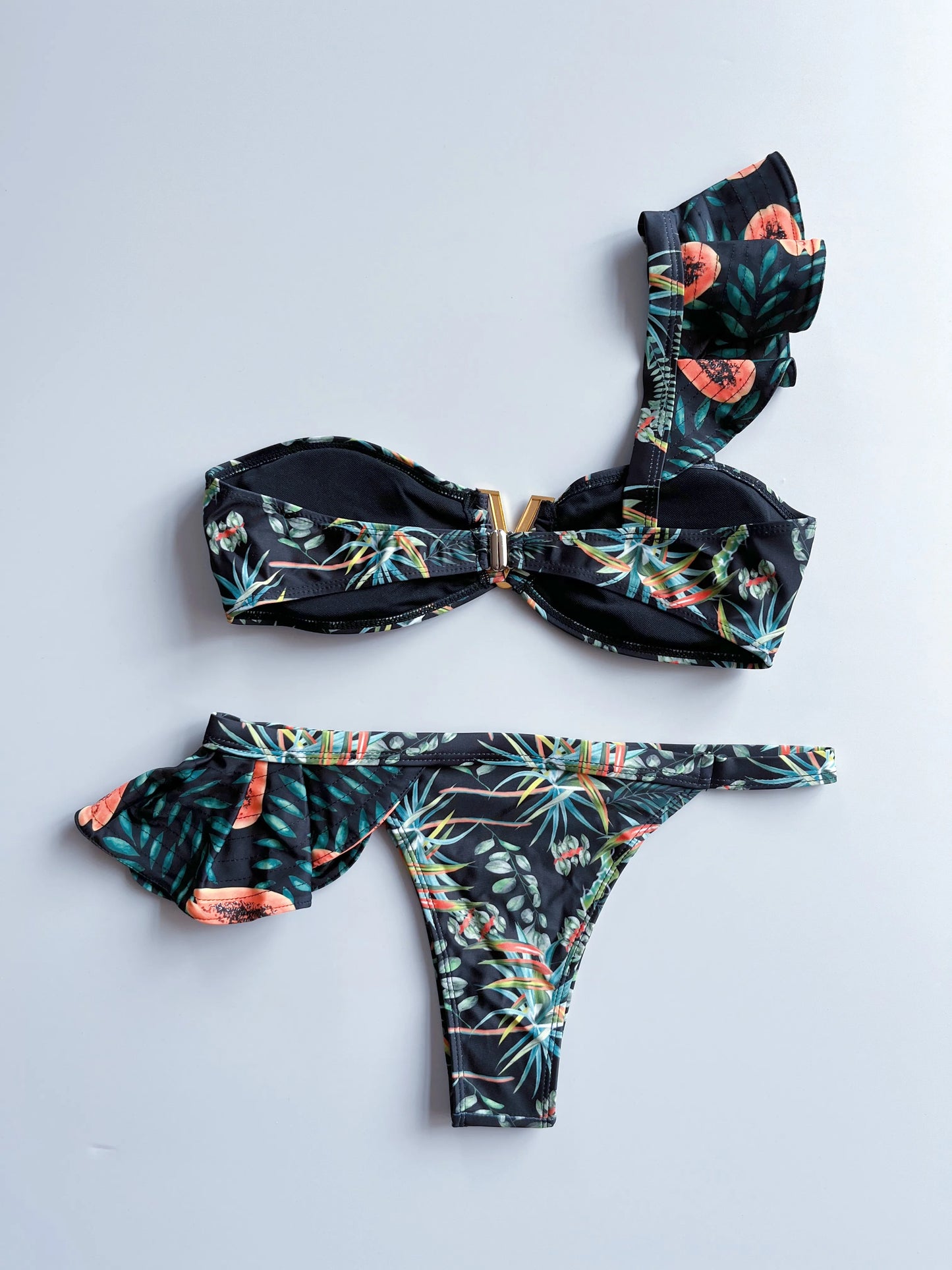 Two-Pieces Sexy Floral Push-Up Strappy Ruffles Bandage Bikini Swimsuit Swimwear Bathing Suit