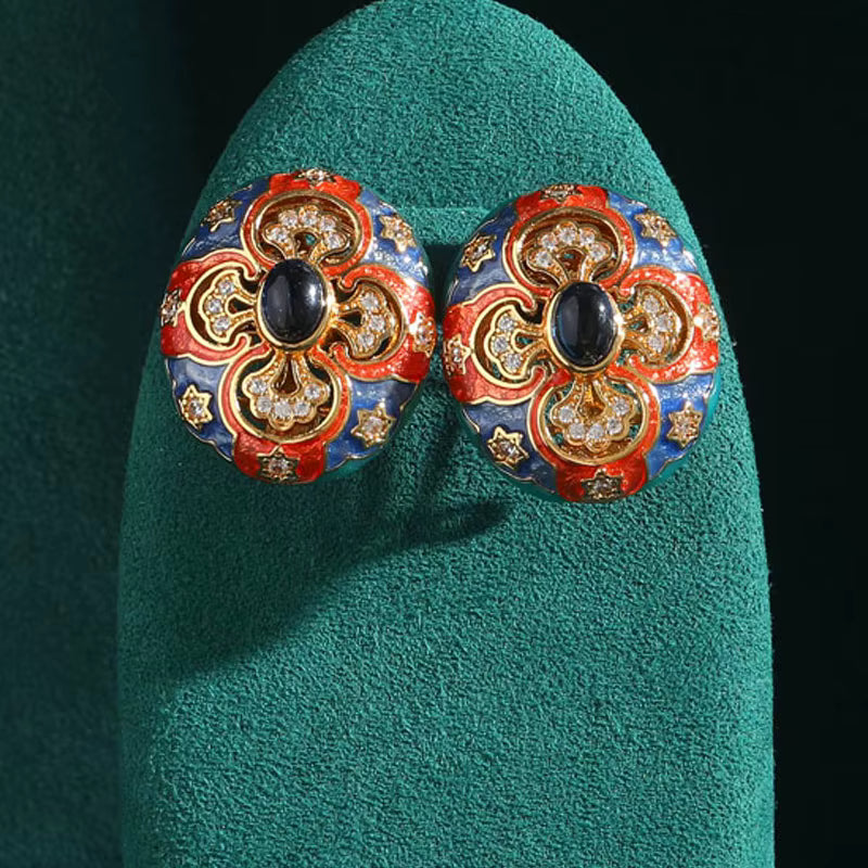 Women Hollowed Out Carvings Oval Enamel Dubai Gold Color Petal Pendant Necklace Earrings Rings