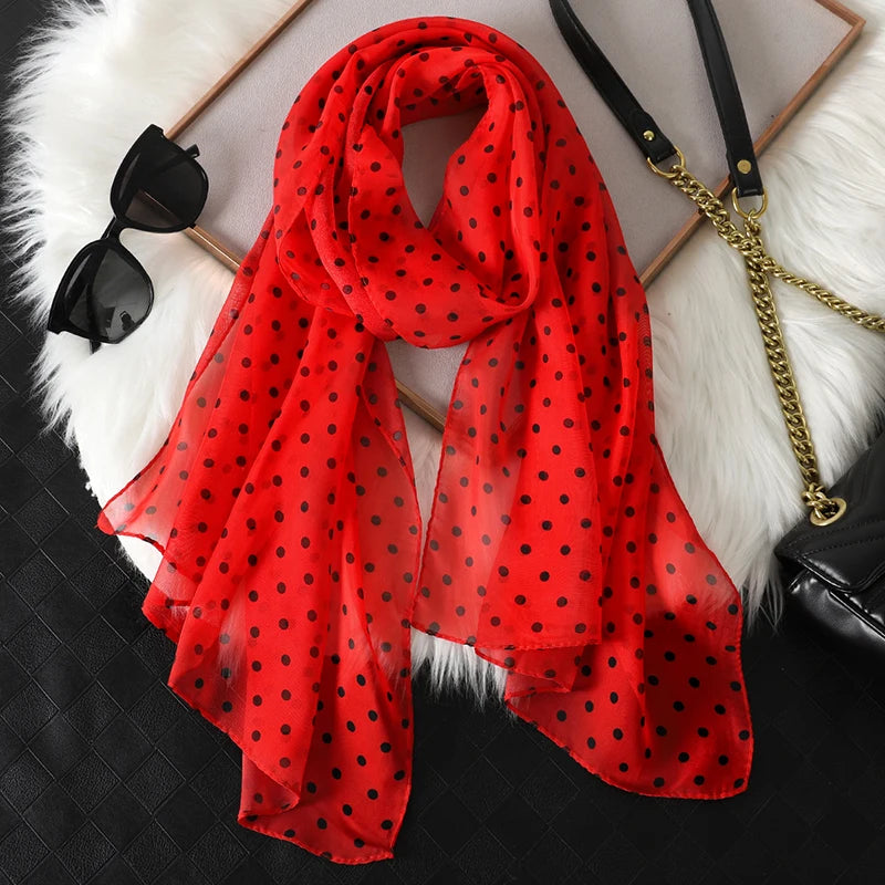 Women Fashion Printed Dot Chiffon Bandanas Beach Wrap Scarf Scarves