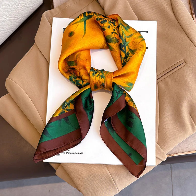 Women Silk Feeling Design Satin Square Scarf Wrap Shawl Scarves