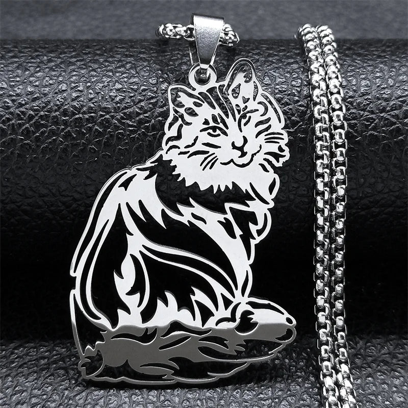 Cute Cat Ragdoll Kitty Women Men Stainless Steel Silver Color Chain Pendant Necklace