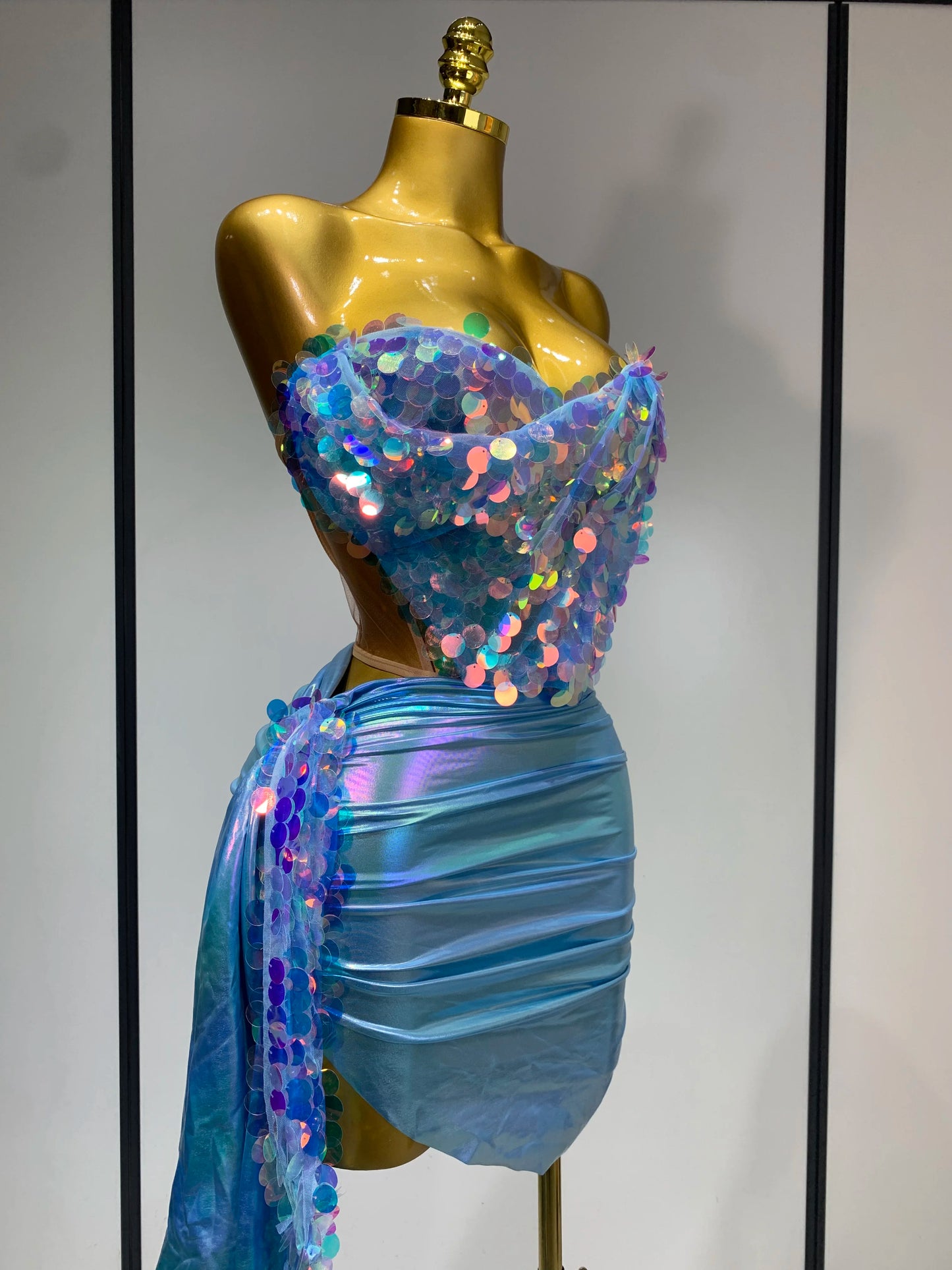 Sparkly Sequin Two Piece Sexy Strapless Backless Women's Evening Nightwear Dress
