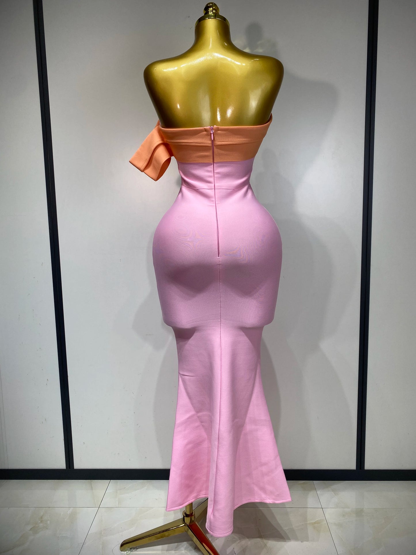 Sexy One Shoulder Color Block Bandage Celebrity Elegant Evening Birthday Party Dress