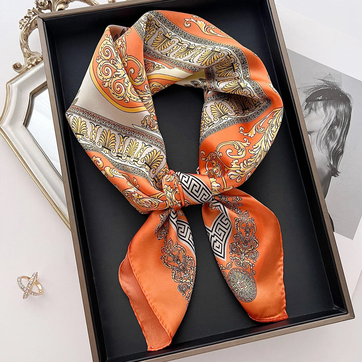Women Silk Feeling Design Satin Square Scarf Wrap Shawl Scarves