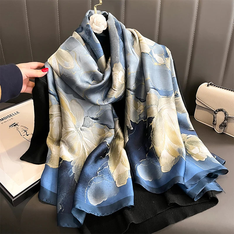 Women Fashion Printed Shawls Wraps Soft Pashmina Bandana Silk Scarves