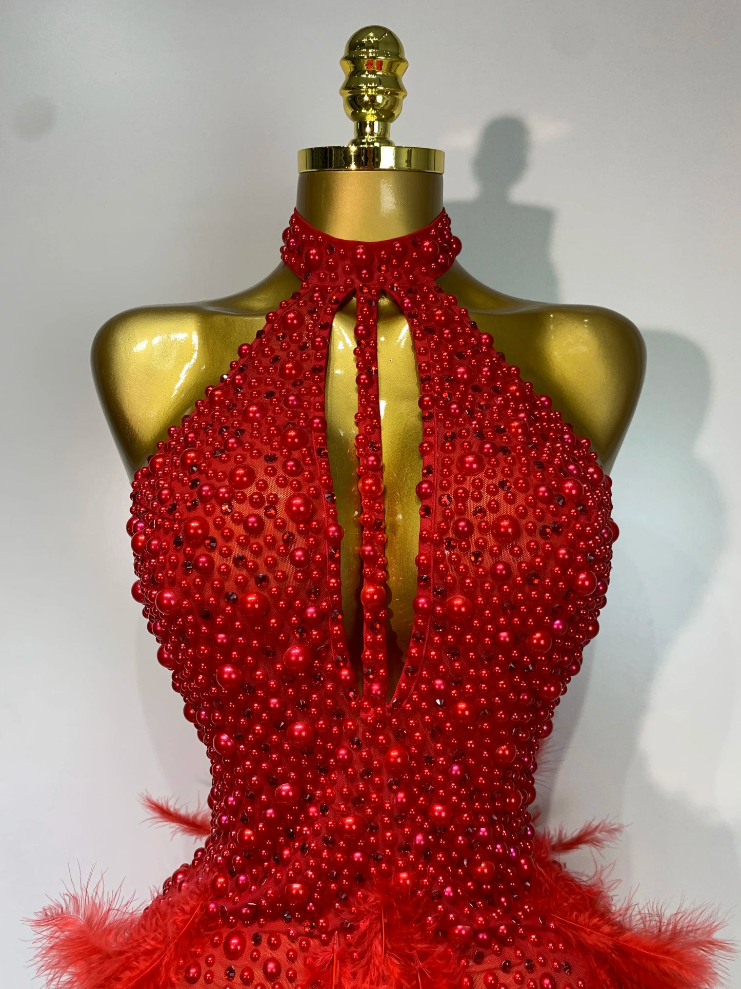 Sexy Halter Backless Feather Pearl Short Party Rhinestone Birthday Evening Dress