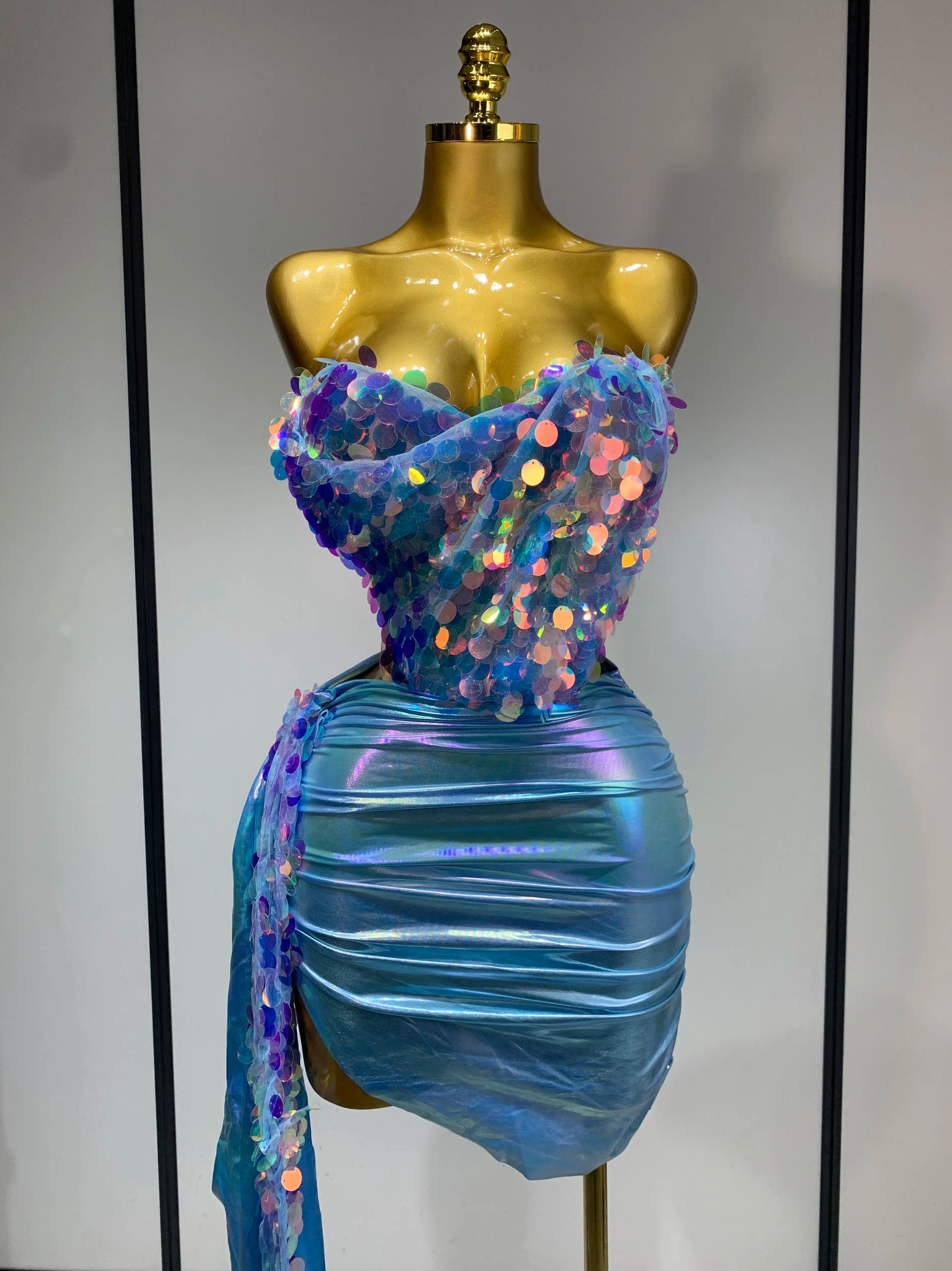 Sparkly Sequin Two Piece Sexy Strapless Backless Women's Evening Nightwear Dress