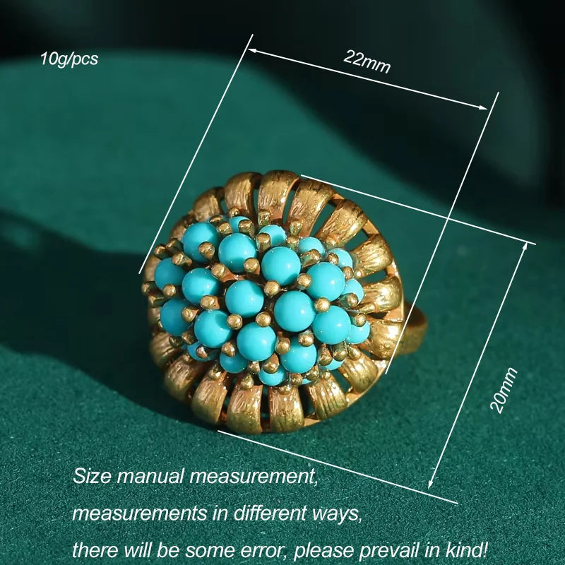 Victorian Retro 18K Gold Plated Adjustable Turquoise Cluster Banquet Ring