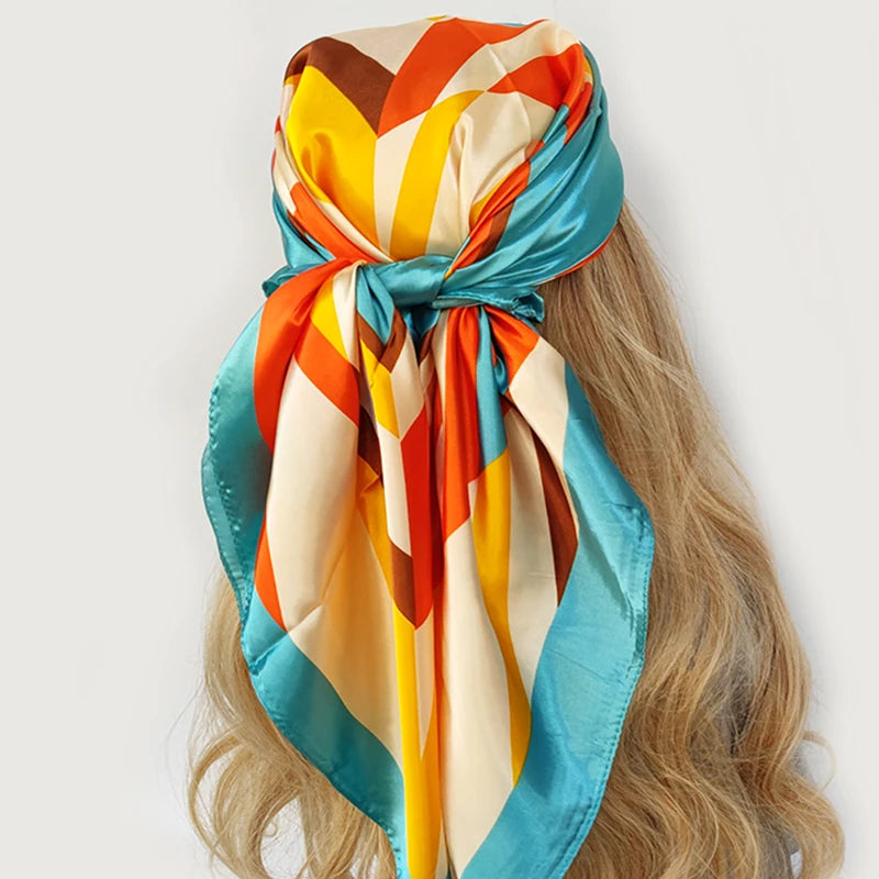 90cm Women Four Seasons Square Silk Satin Bandana Wrap Shawl Scarves Scarfs gf08