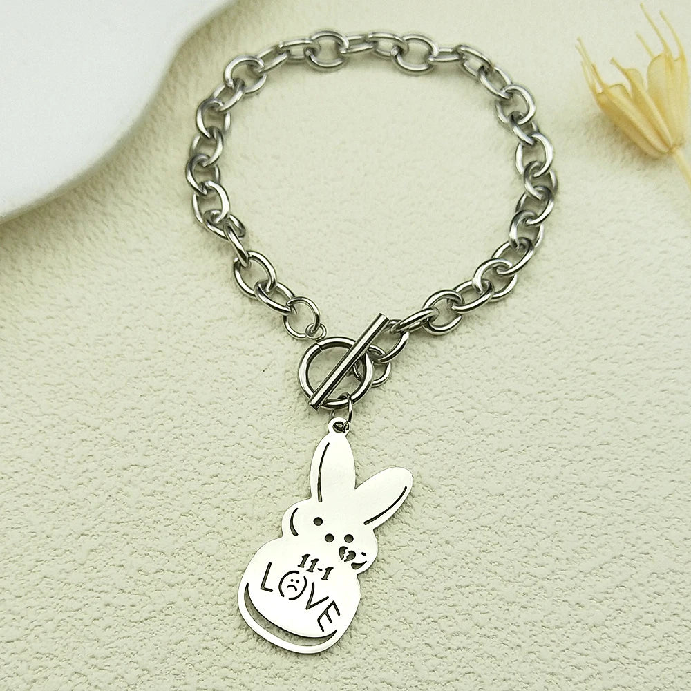 Women Men Kpop Lil Peep Rabbit Sad Stainless Steel Chain Necklace Pendant