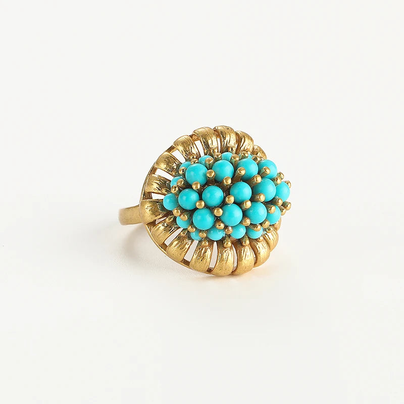 Victorian Retro 18K Gold Plated Adjustable Turquoise Cluster Banquet Ring