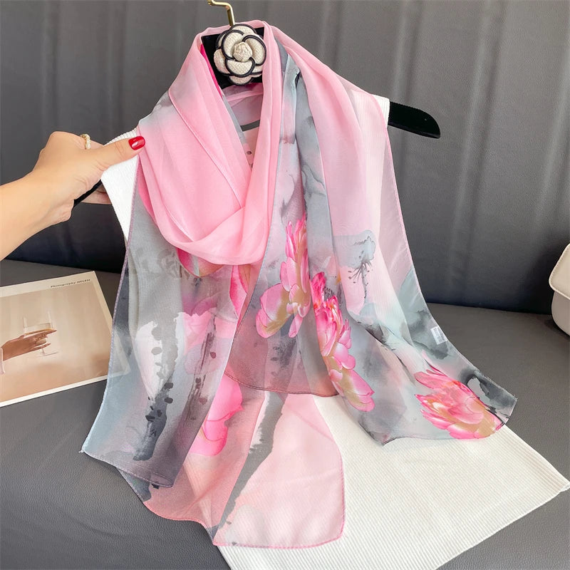 Women Beach Scarf Georgette Silk Shawls Design Printed Wraps Scarves