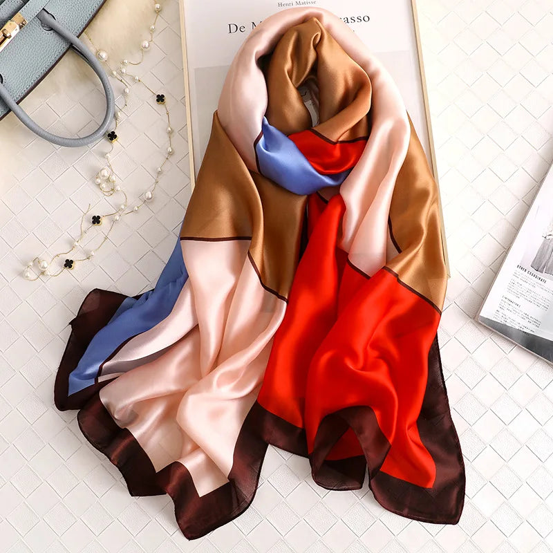 180*90cm Women Designs Silk Satin Bandana Long Shawls Wraps Scarves Pashmina Scarf