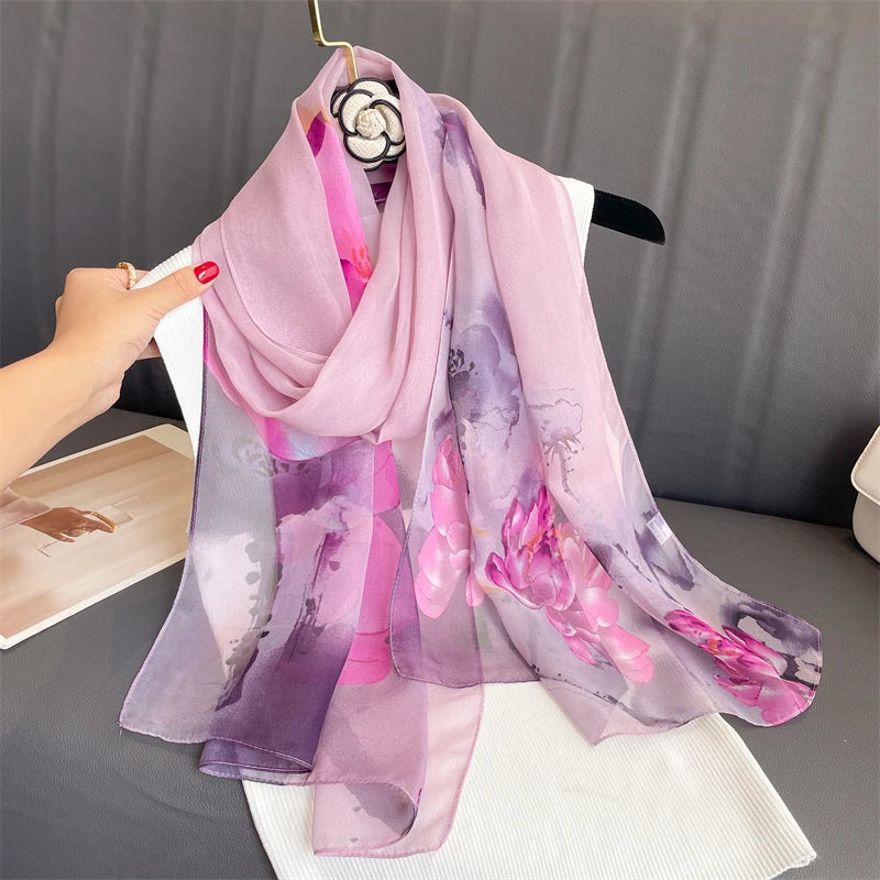 Women Beach Scarf Georgette Silk Shawls Design Printed Wraps Scarves