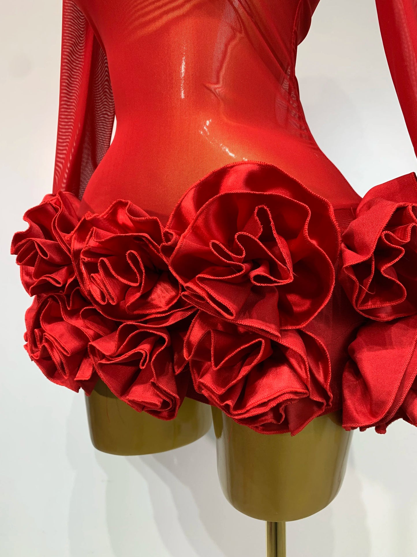Sexy Mesh See through Stereoscopic Flowers White Red Mini Bandage Birthday Evening Party Dress