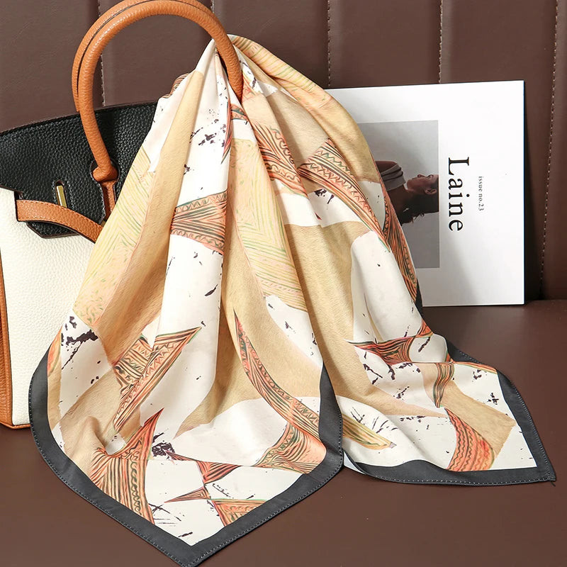 70cm Women Design Square Fashion Printed Satin Silk Scarf Scarves
