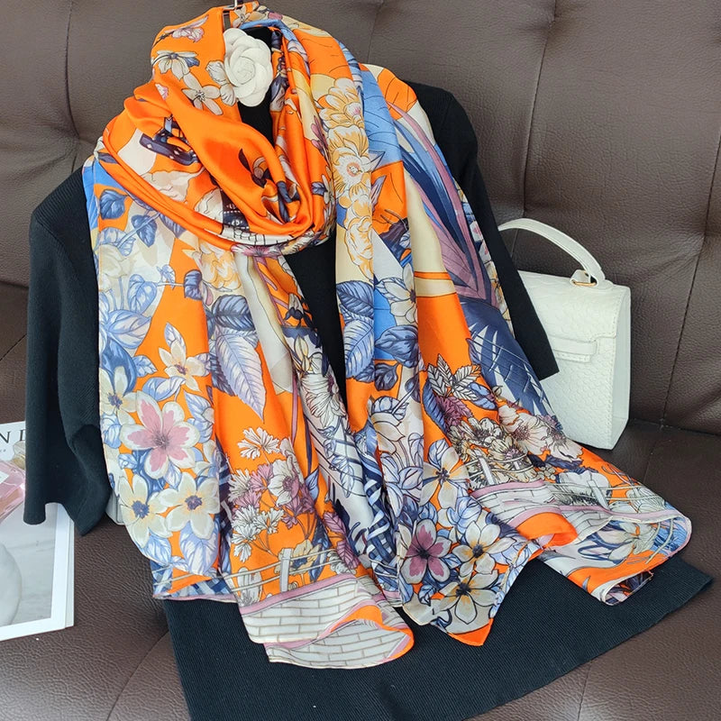 180*90cm Women Designs Silk Satin Bandana Long Shawls Wraps Scarves Pashmina Scarf