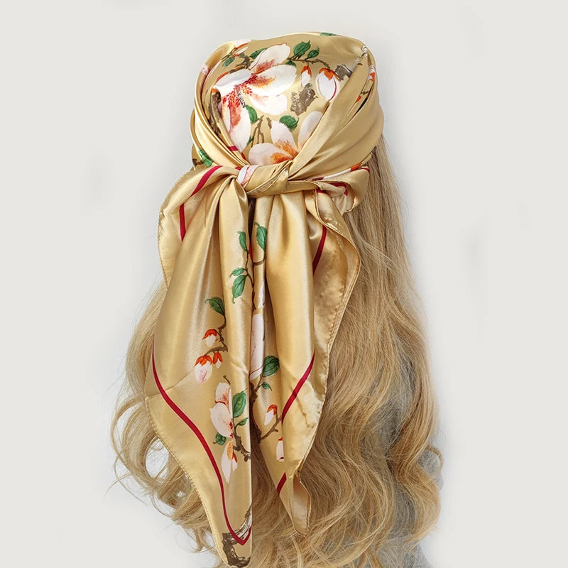 90*90cm Women Luxury Four Seasons Square Silk Satin Bandana Wrap Shawl Scarves Scarfs gk5