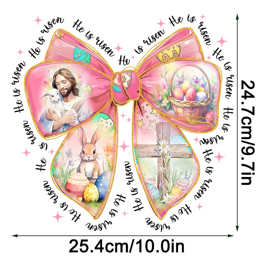 Easter Christian Jesus He is Risen Bow DIY Iron-On Heat Transfer Sticker Decals T-shirts Sweatshirts Bag Clothes Decor