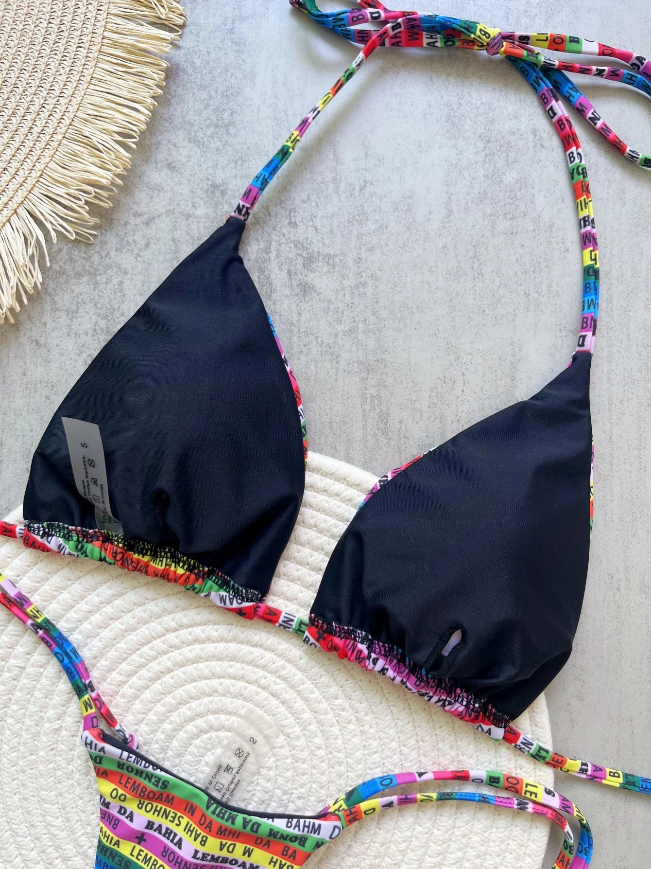 Sexy Printed Letters Colorful Mini Thong Bikini Swimwear Two-pieces Bikini Bathing Suit
